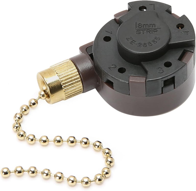 Bsentster Ceiling Fan Switch Zing Ear ZE-268S5, 4 Speed 5 Wire Switch Ceiling Fan Light Replacement Speed Control, Compatible with Hunter Ceiling Fan(Brass Pull Chain) - Image 1